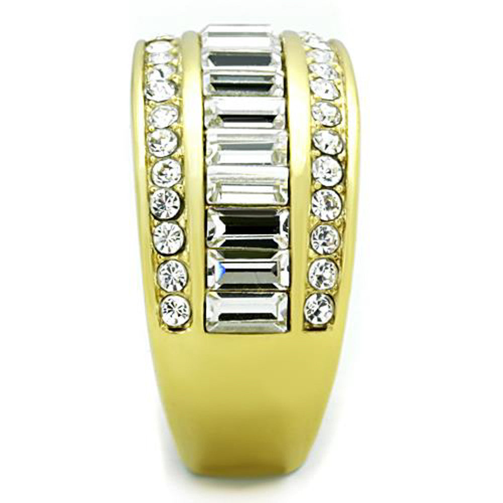 ARTK1561 Stainless Steel 14k Gold Ion Plated Crystal Baguette Ring Women's Sizes 5-10